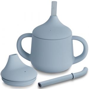Moonkie Tasse Apprentissage Bebe 3 Etapes, Verre Bebe Apprentissage Anti Fuite, Gobelet Paille Bebe Silicone, Tasse Bébé avec Poignées et Paille, Adapté au Lave Vaisselle 4 oz(Bleu Clair) (moonkie store, neuf)