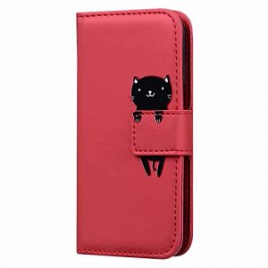 KELISI Coque Samsung Galaxy S7,Housse Galaxy S7,Etui en Cuir Synth&eacute;tique Portefeuille Les Dessins Anim&eacute;s Chat,ave Fonction Support,Antichoc TPU,pour Galaxy S7(5.1"),Vin Rouge (KELISI, neuf)