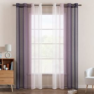 EMEMA Rideau Voilage Rideaux Dégradé à Oeillet Voilages Intérieur Fenêtre en Polyester Couleur Changée Voile Transparent Décor pour Salon Chambre Bureau Lot de 2, 140x260 CM Violet (EMEMA HOME, neuf)