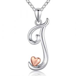 CELESTIA Lettre J Collier pour Femmes et Filles, Pendentif Coeur et Prénom Initiales en Argent Sterling 925 et Or Rose, Bijoux Personnalisés de (CELESTIA, neuf)