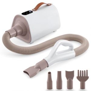 COSTWAY Pulseur Chien, S&egrave;che-Cheveux de Toilettage avec 4 Buses, S&eacute;choir Professionnel pour Chat avec Fonction d'Ions N&eacute;gatifs et &Eacute;cran Intelligent LED, Temp&eacute;rature et D&eacute;bit d'Air R&eacute;glables, Blanc (FDS GmbH, neuf)