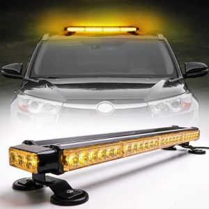 ROUTEKING 26,5" 54 LED Barre Lumineuse stroboscopique Double Face Clignotant Haute intensité Avertissement Automobile Clignotant d'urgence Chasse-Neige Barre Lumineuse avec Base magnétique (Ambre) (YGLOBAL-EU, neuf)