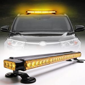 ROUTEKING 67cm 54 LED Barre lumineuse stroboscopique Double face clignotant haute intensité Avertissement automobile Clignotant d'urgence Chasse-neige Barre lumineuse avec base magnétique (ambre) (YGLOBAL-EU, neuf)