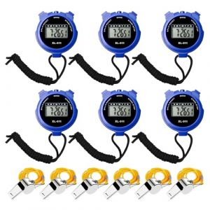Chronomètre Numérique,6 Pièces Chronomètre Multifonction avec 6 Sifflet,Multifonction Chronomètre De SPOR,Chronomètres De Sport Numériques pour Sport,Natation,Course(Bleu) (Yanglin-EU, neuf)
