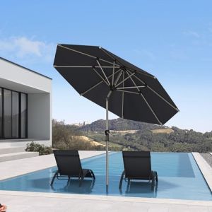 PURPLE LEAF Parasol de Jardin Ext&eacute;rieur Inclinable 2,45 m Rond, Parasol Droit avec Ch&acirc;ssis en Aluminium Champagne, Parasol Balcon Toile UPF 50+ pour Jardin Terrasse Patio Piscine, Gris (PURPLE LEAF, neuf)