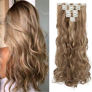 SEGO Extension à Clip Cheveux Elastique Bouclé Ondulé 8 Pcs 18 Clips - Rajout Cheveux Frisé Extension Cheveux a Clip pas Cher - 60 cm Chocolat Ash Blond (Shiny Collection-88, neuf)