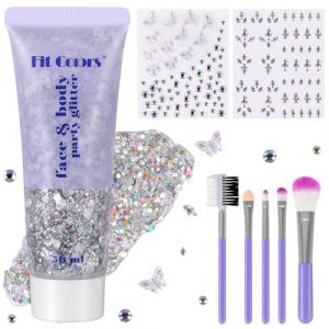 50ml Gel Paillettes Visage Argent avec 2x Strass Visage et Pinceau, DIY Strass et Paillettes Festival pour la Visage, Gel Maquillage pour Festivals, Make Up, Face, Corps (INSYU, neuf)