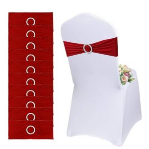 QeeFop Lot de 50 Écharpes De Chaise Élastiques avec Boucle Ronde - Housse de Chaise et Ceinture Extensible Décoration pour Mariage, Banquet, Fête, Réception, Fête d'anniversaire (Bordeaux) (Gelaiyu Tech, neuf)