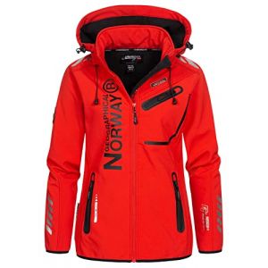 Geographical Norway REINE LADY - Veste Softshell Femme Impermeable - Jacket À Capuche Outdoor - Blouson Coupe Vent Resistant Hiver - Activites En Exterieur Randonnée (Rouge/Noir L) Taille 3 (Distribrands Corp, neuf)