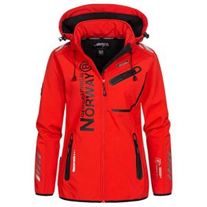 Geographical Norway REINE LADY - Veste Softshell Femme Impermeable - Jacket À Capuche Outdoor - Blouson Coupe Vent Resistant Hiver - Activites En Exterieur Randonnée (Rouge/Noir L) Taille 3 (Clothes Valley, neuf)