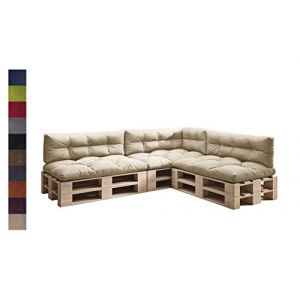 sunnypillow Set de 7 Coussins pour Palette Euro Canapé Jardin Salon - Extérieur - Gros Coussins Banquette - Différentes Tailles et Couleurs à Choisir - Matelas de Sol (Assise + Dossier) - Ecru (Globix24, neuf)