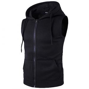 Sweat &agrave; Capuche sans Manches pour Homme, d&eacute;bardeur de bodybulding avec Poche zipp&eacute;e, Gilet &agrave; Capuche pour entra&icirc;nement Musculaire, Sweat &agrave; Capuche Noir pour Homme, L (WinHLin, neuf)