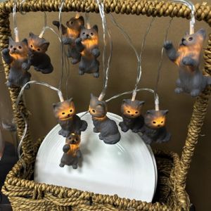 Riaxuebiy 1.65 M 10 LED Chambre d'enfants Mignon Chat Veilleuses, Aliment&eacute; par pile Guirlande Lumineuses Chat Pour Halloween,No&euml;l,f&ecirc;te,chambre d'enfant Decoration (Chat gris, 10LEDs) (Riaxuebiy, neuf)