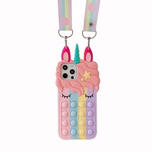 CrazyLemon &Eacute;tui de t&eacute;l&eacute;phone pour iPhone 12 / iPhone 12 Pro, Motif Licorne 3D &Eacute;tui Push Pop it Soulagement du Stress en Silicone Coque Anti-d&eacute;compression pour iPhone 12 / iPhone 12 Pro - Arc-en-Ciel (CrazyLemon-EU, neuf)