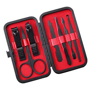 Pissente 7PCS Kit de Manucure Professionnel, Coffret de Soin des Ongles avec &Eacute;tui de Rangement, Outils de Toilettage en Acier Inoxydable pour Hommes Femmes Voyage (rouge) (Dylandering, neuf)