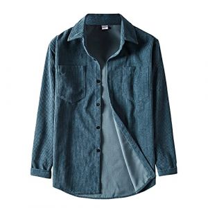 Chemise décontractée en velours côtelé de couleur unie pour hommes, chemise à revers à manches longues, chemise décontractée à revers décontracté, couleur unie, chemise à manches longues, hauts en (Gudubaiwj, neuf)