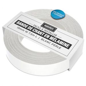 WoodPress® 19 mm Mélamine Blanc Perle Bande de Chant en Placage Préencollé – Rouleau de 7,5 m – Application à Repasser facile à faire soi-même, couvre le bord d'un panneau MDF standard (L'Atelier du Vrai Bois (FR), neuf)