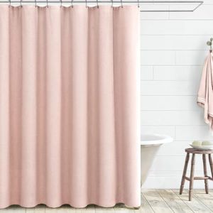 Rideau de douche rose pâle texturé en lin bohème pour salle de bain – 183 x 183 cm (Songzhongshangmao, neuf)