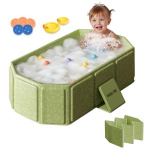 Baignoire Pliable b&eacute;b&eacute; Baignoire b&eacute;b&eacute; Portable pour Enfants: Comprenant 5 Balles et 2 Canards - Baignoire int&eacute;gr&eacute;e avec Bouchon de Vidange - Baignoire Portable avec Jouets pour Enfants (Green) (MoKeTing, neuf)