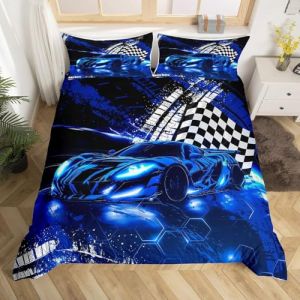 ZZTBQ Voiture Sport Housse de Couette 1 Personne Lit Enfant 140x200 cm Voiture de Sport Racing Voiture de Sport Enfant Parure de lit 1 Personne 140 x 200 cm Voitures Bleu 2 Piece Ensembles Microfibre (ZZTBQ, neuf)