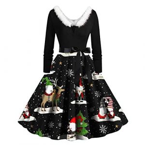Robe Noël Femme Grande Taille Robe Noel Femme Vintage Imprimé Ugly Christmas Robe Noire Femme Chic Noël Sexy Robe Rétro Vintage Femme Année 40 50 60 Robe de Cocktail Rockabilly Costume Mère Noël (BAULMD（90% Big Promotion Without Discount Code ）, neuf)
