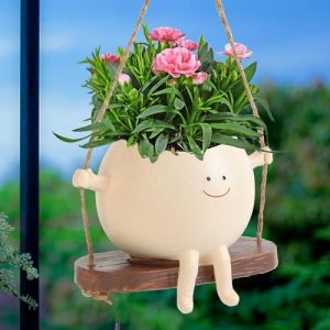 VDYXEW Pot de fleurs suspendu mignon pour plantes d'int&eacute;rieur et d'ext&eacute;rieur, pots de fleurs succulentes en r&eacute;sine &ndash; Excellent cadeau pour les amateurs de plantes (taille S) (VDYXEW, neuf)