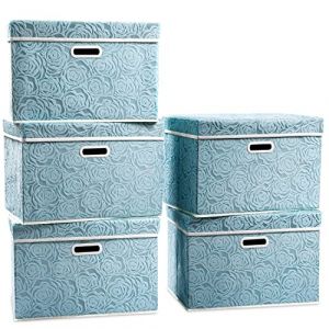 Prandom Grandes bo&icirc;tes de rangement pliables avec couvercles [5 paquet] Bo&icirc;te de rangement d&eacute;corative en tissu Organisateur de cube, Bleu 43 x 30 x 30 cm (PRANDOM_EUR, neuf)