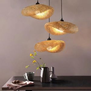 Luminaire Plafonnier Rétro Boho 3 Lumières Lustre Abat-jour En Rotin Naturel Lampe Suspendue E27 Suspension Luminaire Suspendu Avec Abat-Jour En Osier Pour Cuisine Salon Café Luminaire En Rotin (PANNN_Store, neuf)