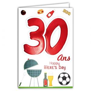 Age Mv 69-2028 Carte Anniversaire 30 ans Homme motif Bi&egrave;re Foot Ballon Barbecue BBQ Hamburger F&ecirc;te Amis (A.F.W., neuf)