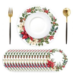Lot de 50 Sets de Table en Papier, Rond Sets de Table Papier Fleur Rouge, Sets de Table jetables Rond, Ø 34 cm, décoration de Table pour Cuisine, Vacances, fête (Ysound, neuf)