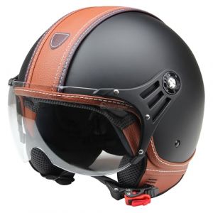Citromex Casque Moto Casque Jet Roller Casque Hazel, Noir Mat/Cuir Marron, M (ZS 2radteile, neuf)