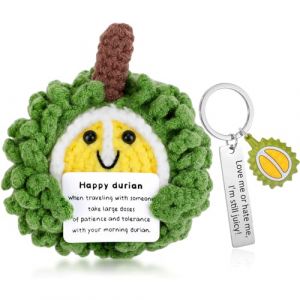 Durian Positive, Peluche Durian Tricote avec Porte-cl&eacute;s, Cadeau Rigolo pour Famille, Homme, Femme, Coll&egrave;gue, Cadeau Anniversaire, Soutien &Eacute;motionnel et D&eacute;corations (VSPEK, neuf)