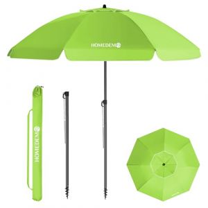 HOMEDEMO Parasol de Jardin Exterieur Inclinable, 200cm, Vert Pomme, Parasol Plage avec Revêtement Argenté, Protection Solaire UV50+, pour Plage, avec Pied d'Ancrage à Visser & Housse de Protection (Uniquy, neuf)