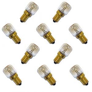 10 x AMPOULE DE FOUR 300 ° E14 clair Ampoules à incandescence Machine à coudre Sel Pierre Lampe Pygmy T26 Tube LED Blanc chaud Intensité variable, E14 15.00W 230.00V (ncc-design, neuf)