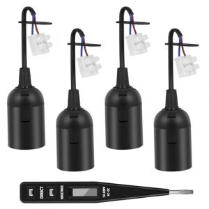 AUAUY Lot de 4 Douille E27 avec Fil, Douille de Lampe + Testeur de Tension VDE, Douille de Lampe E27 avec Pince Enfichable, Noir (Dazzlingyyh, neuf)