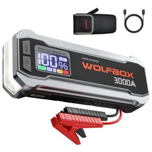 WOLFBOX Démarreur de démarrage 3000 A, Batterie de Voiture 12 V avec écrans LCD, Chargeur Rapide 65 W, Batterie Portable 16 000 mAh (Moteur Diesel 8 L à gaz 6 L) avec amplificateur, lumière LED (WOLFBOX, neuf)