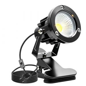 WIYETY Spot LED à pince : boîtier en aluminium, lampe de jardin étanche IP65 avec prise de 1,8 m et interrupteur, éclairage de jardin pour intérieur et extérieur, cour, pelouse (blanc chaud) (GREENFOODERAN TRADING LTD, neuf)