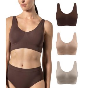 Risalti 3 pi&egrave;ces haut femme large &eacute;paule,multipack soutien-gorge femme &eacute;lastique brassiere en microfibre, sans couture, soutien-gorge sans armatures,Fabriqu&eacute; en Italie, Chocolat-naturel-poudre, L/XL (RISALTI, neuf)