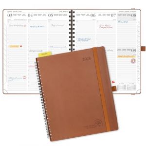 POPRUN Agenda 2026 Semainier 26,5 x 21,5 cm - Couverture Souple en PU Cuir Spirale, Vertical Planner, D'Jan 2026 à Déc 2026-12 Mois, Avec règle signet, Papier 100 g/m², Marron (Time Works Wonders, neuf)