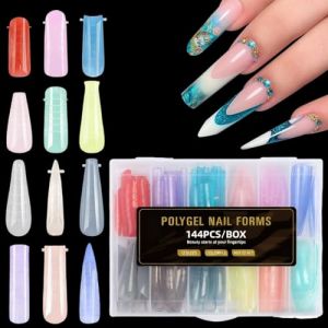 TEOZBLU 144 Pcs Poppit Ongle Kit, R&eacute;utilisable Mat Stiletto Amande Capsule Americaine Ongle Gel Nail d'Extension Kit Multicolore Faux Ongles Couverture Compl&egrave;te, Pmma Gel Pose Manucure, Press On Nails (LIYUNxia, neuf)