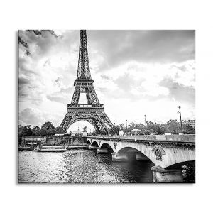 Tour Eiffel &agrave; Paris Art B&W Plaque de recouvrement de cuisini&egrave;re et protection anti-&eacute;claboussures en verre v&eacute;ritable | Pour plaques de cuisson | 60 x 52 cm (pixxprint, neuf)