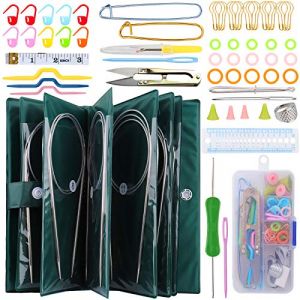 Coopay 60cm Aiguille à Tricoter Circulaire en Métal de 11 Pièces avec Beaucoup Accessoires Tricot et Boîte, 1,5-5,0mm Aiguilles Circulaires Tricot, Kits de Tricot en Rond Pull/Écharpe/Manche/Layette (YutongTech, neuf)