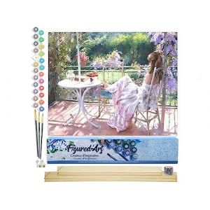 Figured'Art Peinture par Num&eacute;ro Adulte Repos au Jardin - Activit&eacute; Manuelle Kit de Loisir Cr&eacute;atif DIY Num&eacute;ro d'Art Complet - 40x50cm avec ch&acirc;ssis en bois &agrave; monter (Figured'Art, neuf)