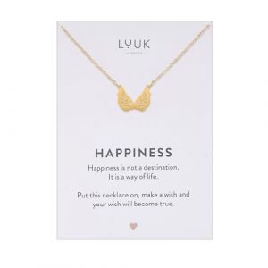 LUUK LIFESTYLE Collier avec pendentif ailes d'anges en acier inoxydable (50 cm), carte HAPPINESS, id&eacute;e cadeau pour femme, anniversaire, No&euml;l, porte bonheur, bijoux minimalistes, amiti&eacute;, Dor&eacute; (LUUK Brands, neuf)