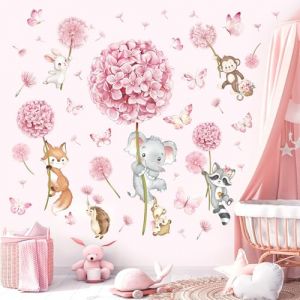 decalmile Stickers Muraux Fleurs de Pissenlit Animaux Autocollant Mural Floral Rose Papillon El&eacute;phant Renard D&eacute;coration Murale B&eacute;b&eacute; P&eacute;pini&egrave;re Chambre Fille Enfants (DecalMile Direct, neuf)