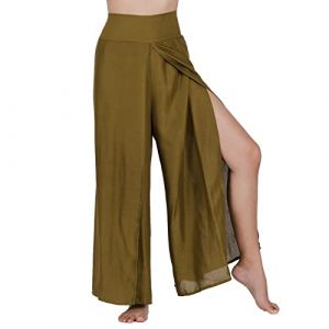 Lofbaz Pantalon de Yoga Palazzo Jambe Fendue pour Femmes Filles maternit&eacute; &eacute;t&eacute; Plage Pyjama Taille Haute Boho Sarouel Femmes Unie Vert S (Lofbaz EU, neuf)