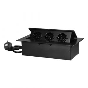 Miratic Bloc Prise Encastrable Plan de Travail avec Bord Plat et 3 Prises Schuko Multiprise Bureau adaptée à la Norme Allemande Bloc Prise Escamotable (Schuko) (Noir) (Vermann, neuf)