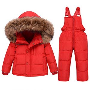 amropi Combinaison de Ski Bébé Filles Veste de Duvet à Capuche et Pantalons de Neige 2 Pièces Hiver Ensemble de Ski Rouge,2-3 ans (YunBao Footwear Trade, neuf)