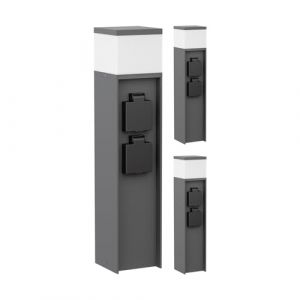 ledscom.de 3 pièces Borne d'éclairage PODEL pour l'extérieur, 39cm, anthracite, 2 prises de courant, ampoule G9 incluse, 596lm, blanc (LEDs Com GmbH, neuf)