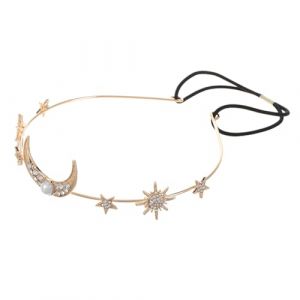 Ipetboom Serre T&ecirc;te Perle Avec Croissant Dor&eacute; Bandeau Lune Et &Eacute;toile Strass Accessoire De Coiffure &Eacute;lastique Pour Mariage (KinRoZ, neuf)